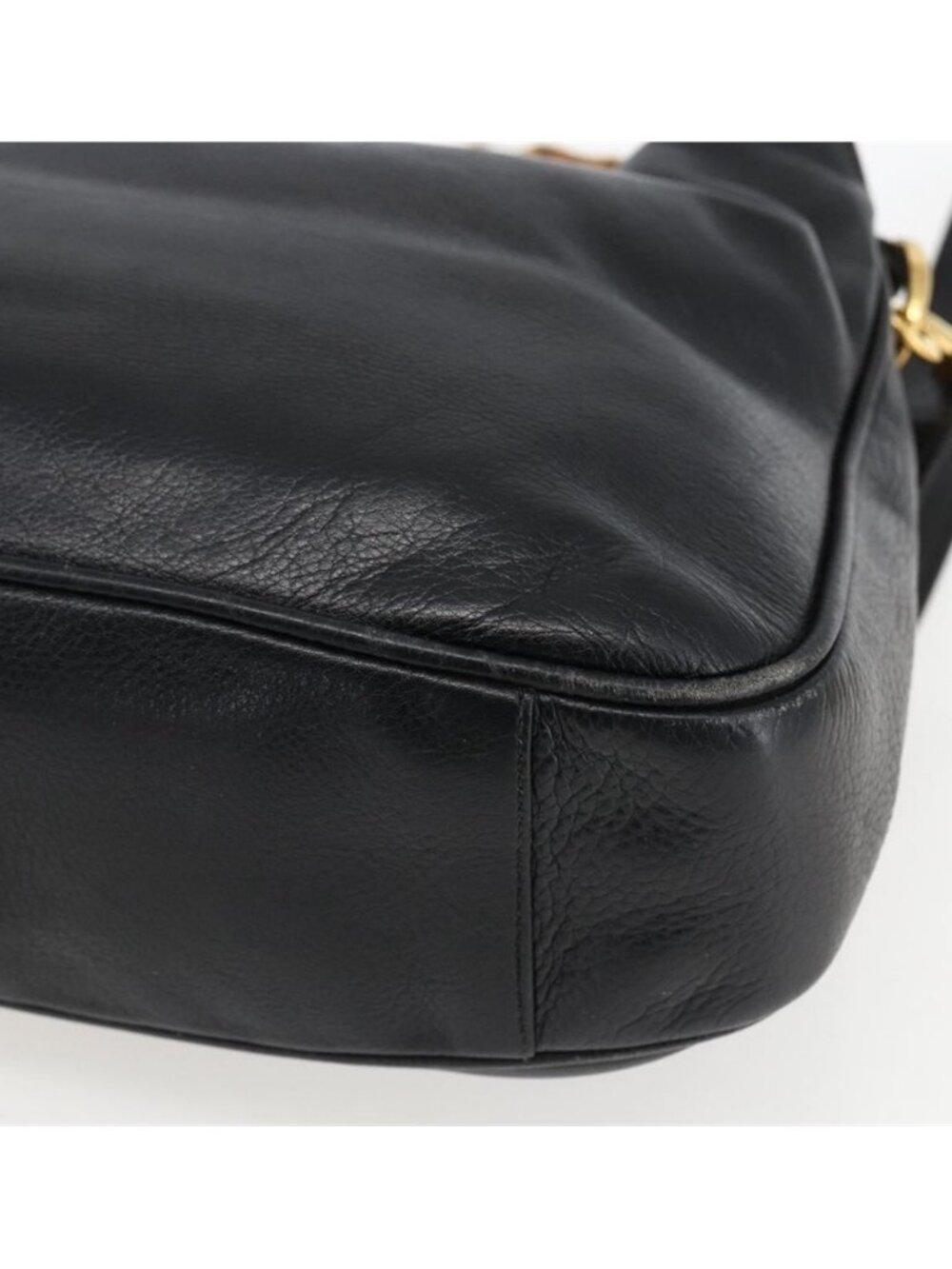 Authentic GUCCI Bamboo Shoulder Bag Leather 2way Black Gold 001 2113 1638 - Picture 3 of 16
